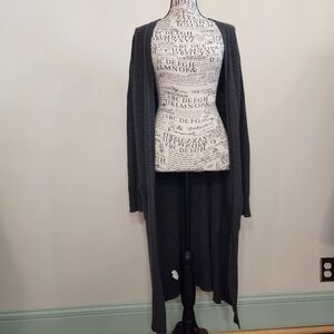 LOFT Charcoal Knit Extra Long Open Cardigan With Pockets